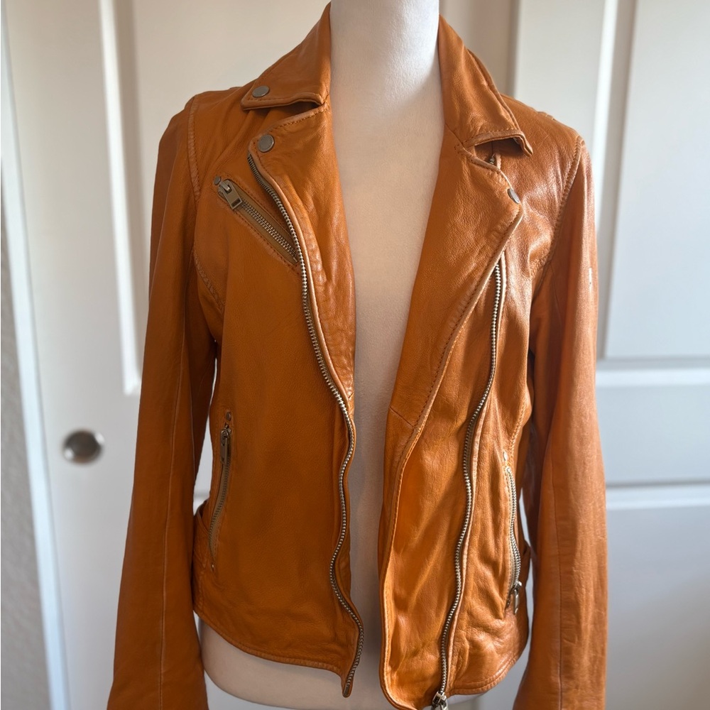 Mauritius Women's OrangeI Italian Leather Biker Jacket-Custom made! - Picture 7 of 9